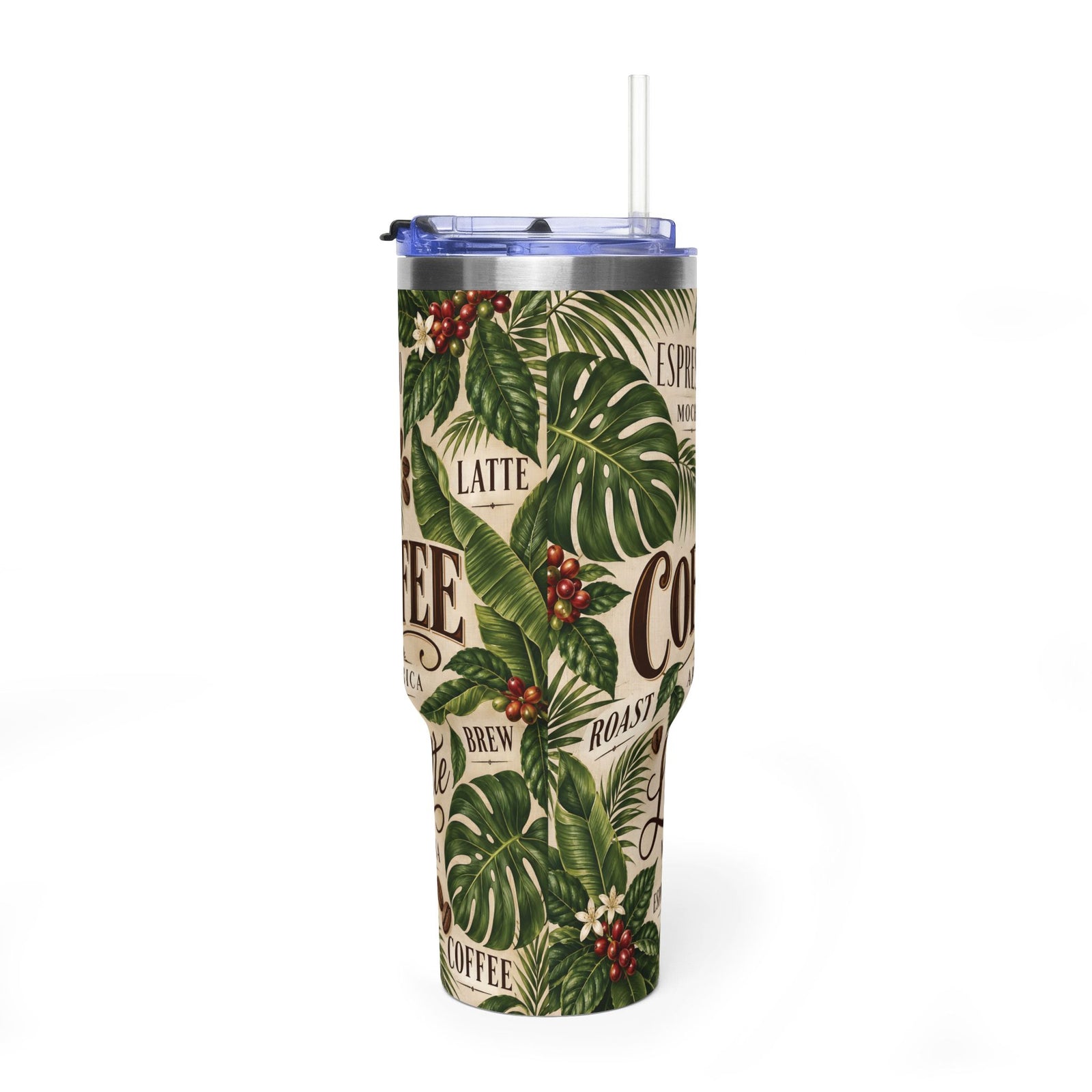 40oz Coffee Tumbler — Tropical Coffee Leaf Vacuum Insulated Cup
