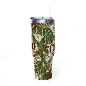 40oz Coffee Tumbler — Tropical Coffee Leaf Vacuum Insulated Cup