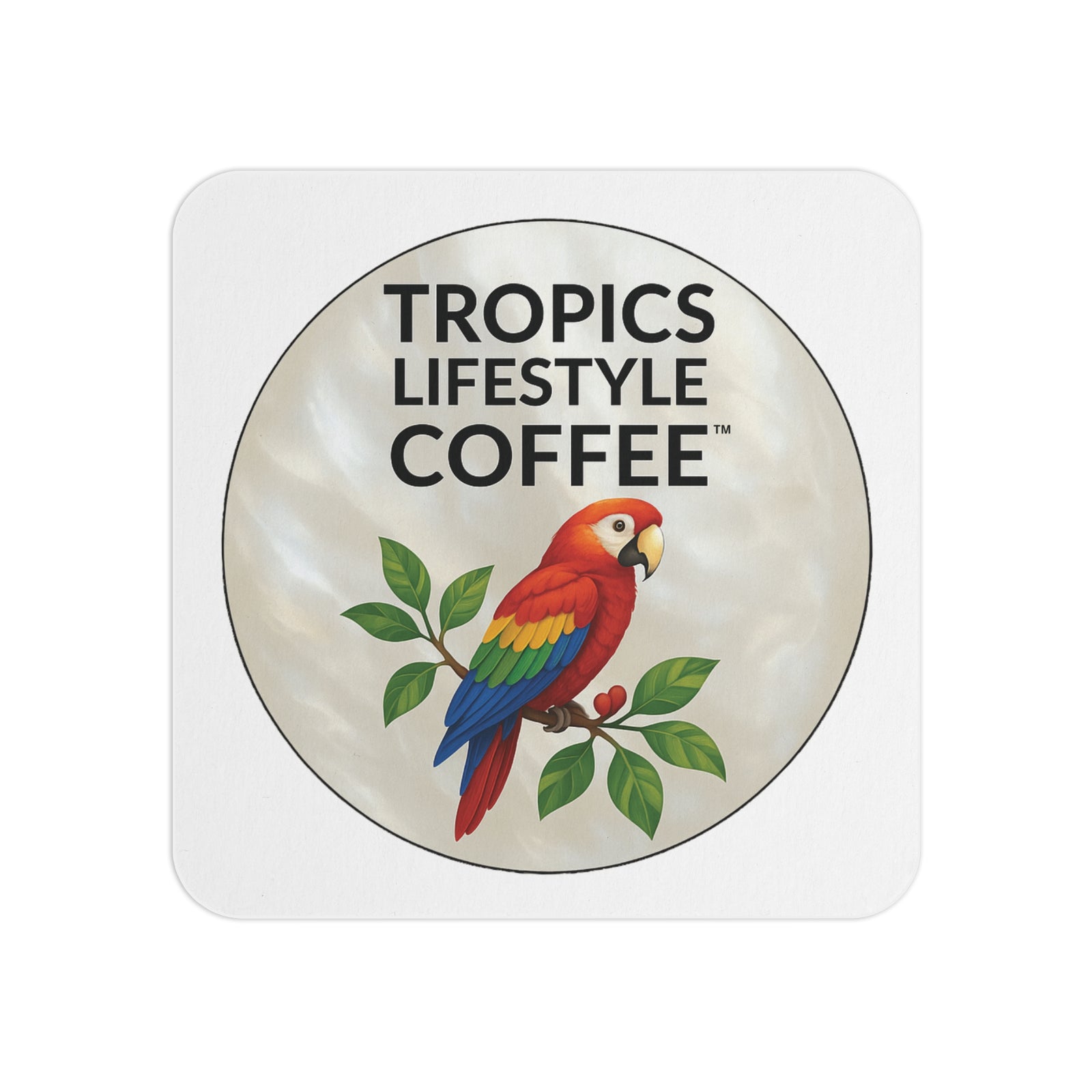 Bulk Hardboard Coffee Coasters -  Parrot MOP Logo (50/100 pcs), white