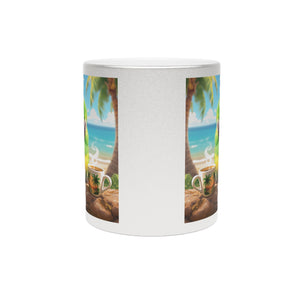 Tropical Metallic Mug, Gold or Silver - Lulu the Parrot Drinks Coffee