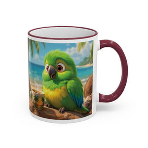 Accent Rim & Handle Coffee Mug ~ Lulu the Parrot Drinking Coffee
