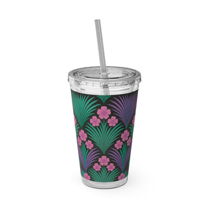 Tropical Tumbler with Straw | 16 oz: Midnight Hibiscus Deco, Pink