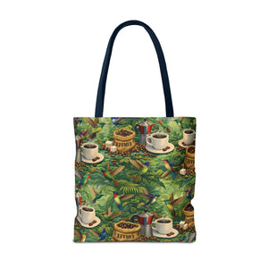 Tropical Hummingbirds & Coffee Tote Bag, Black - 3 Sizes