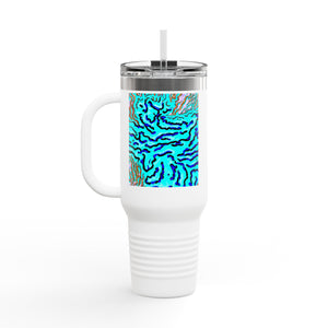 Insulated Travel Mug, 40oz / Wild Coral, Turquoise - Perfect for Outdoor Adventures