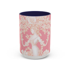 Accent Color Coffee Mug (11, 15oz), Pearl Lady Toile/Hibiscus Pink