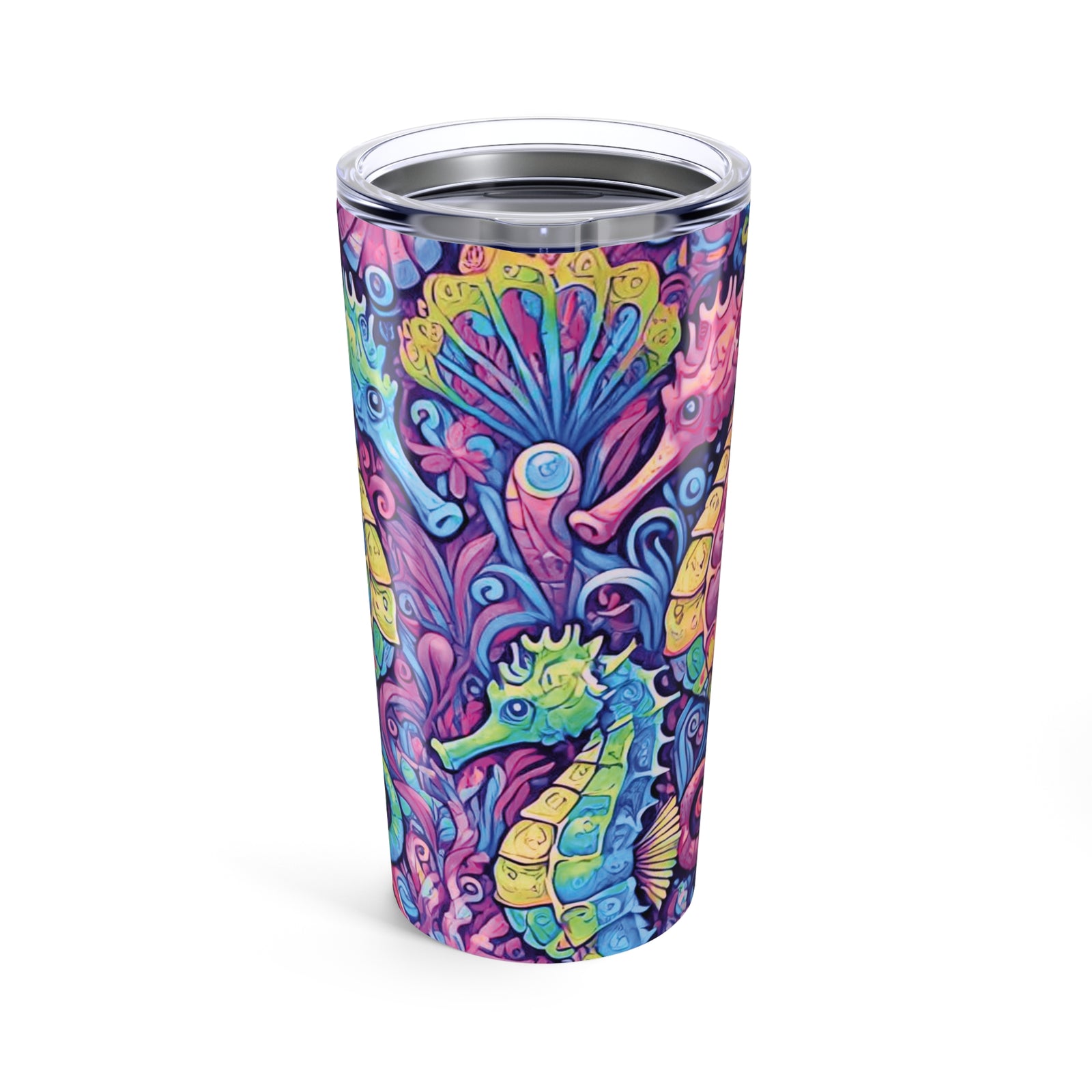 20oz Tropical Glossy Tumbler, Stainless Steel / Seahorse Trio, Fantasy Pop