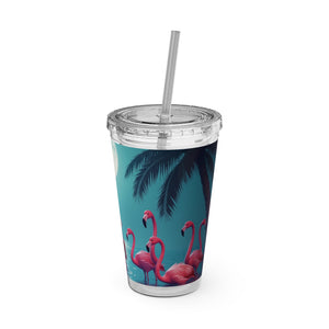 Tropical Tumbler with Straw | 16 oz: Moonlit Mermaid and Flamingos