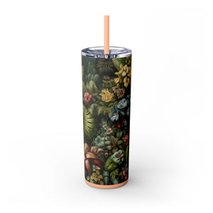 Rainforest Rabbit Outing - Skinny Matte Tumbler 20oz with Straw - Stainless Steel, 7 Colors