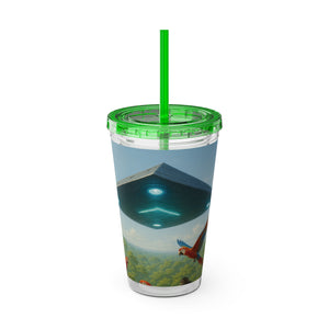 Tropical Tumbler with Straw | 16 oz: UFO and Parrots