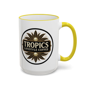Accent Rim & Handle Coffee Mug — Tropics Lifestyle Coffee Pearl/Palm Logo