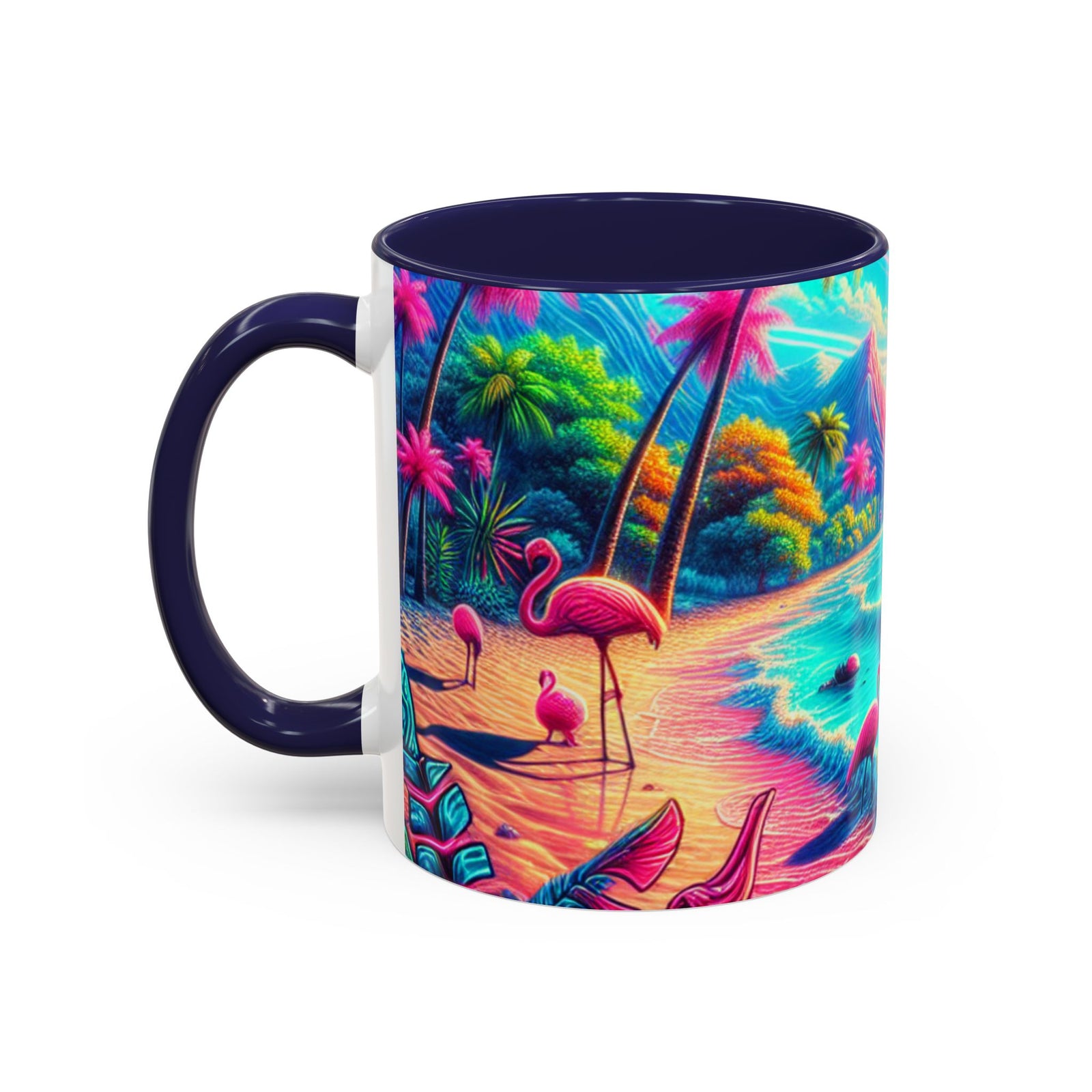 Accent Color Coffee Mug (11, 15oz) / Pop Art Flamingo Beach, Various Colors