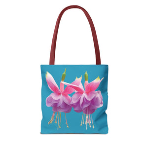 Two Fuschsias Tropical Flower Tote Bag/Turquoise - 3 Sizes