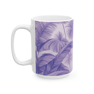 Ceramic White Mug - 11oz & 15oz, Palm Serenity, Lilac