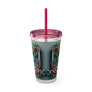 Tropical Tumbler with Straw | 16oz Colorful Travel Cup / Tropical Margarita