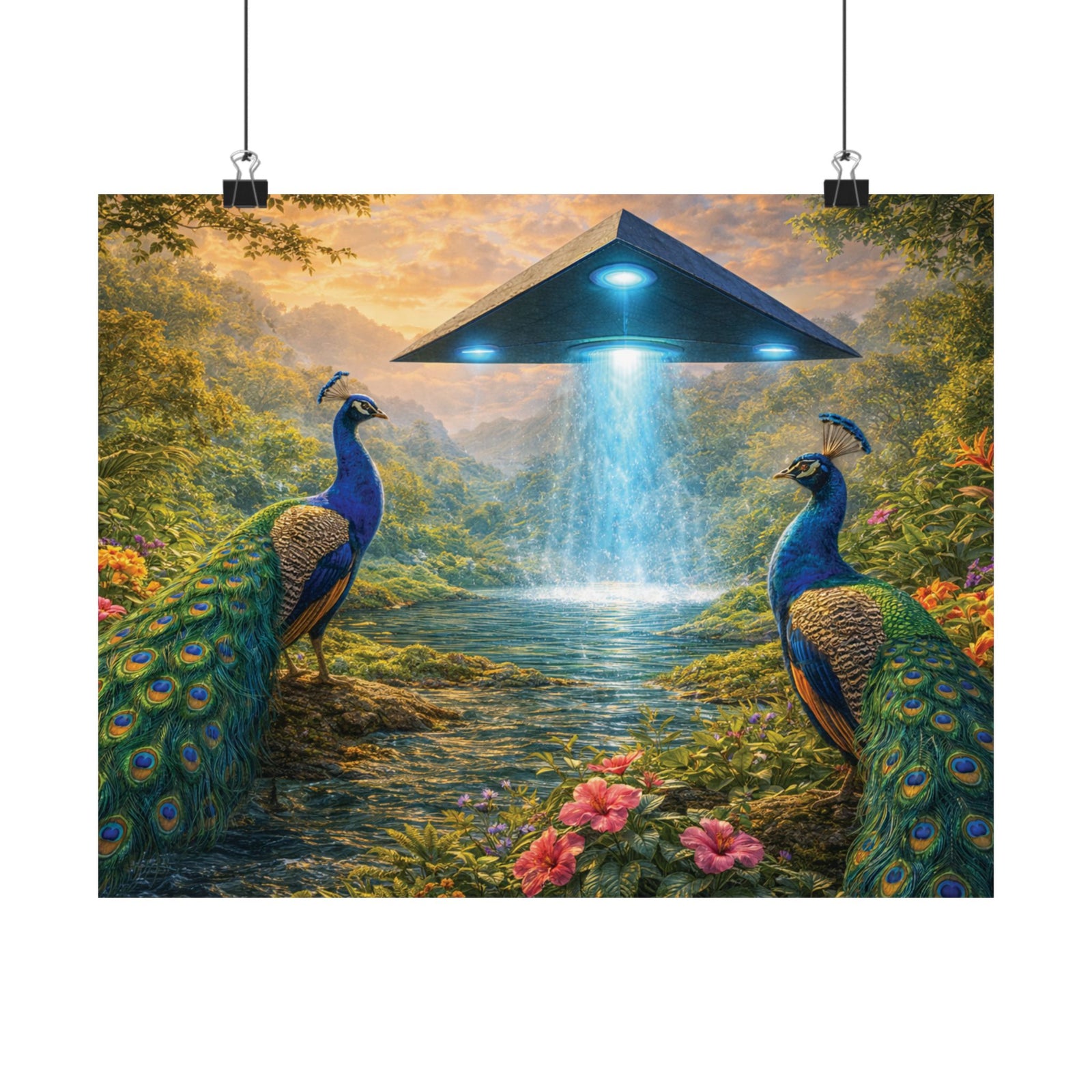 Sci‑Fi Wall Art/Poster ~ UFO and Peacocks