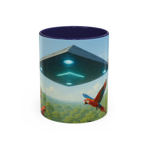 Accent Coffee Mug (11, 15oz), 8 Colors - UFO and Macaws