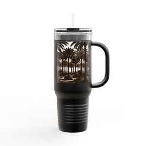 Woodcut Palms Insulated Travel Mug - 40oz - Perfect for Outdoor Adventures