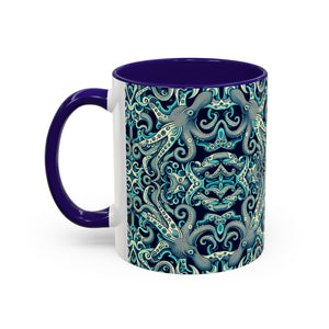 Accent Color Coffee Mug, Many Colors - 11oz & 15oz / Twisted Aqua Octopus