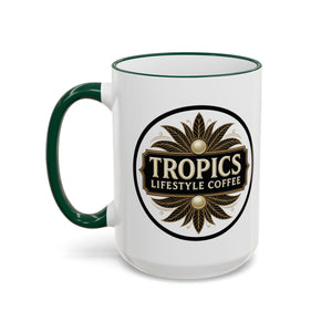 Accent Rim & Handle Coffee Mug — Tropics Lifestyle Coffee Pearl/Palm Logo