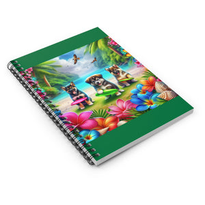 Tropical Paradise 6" x 8" Spiral Notebook - Ruled Line / Puppies Playing Frisbee