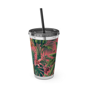 Tropical Tumbler with Straw | 16 oz:  More Tropical Palms, Coral