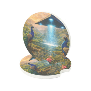 Soapstone Car Coaster - UFO & Peacocks