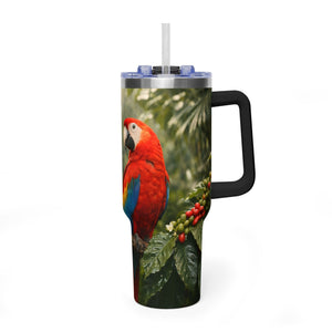 40oz Tumbler — Scarlet Macaws & Coffee Plants Insulated Mug