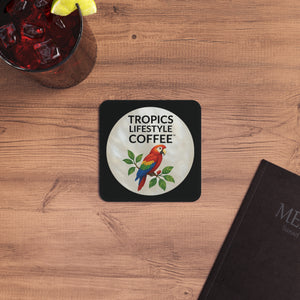 Bulk Hardboard Coffee Coasters - Parrot MOP Logo (50/100 pcs), black