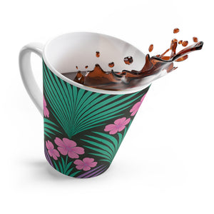 Latte White Mug - Midnight Hibiscus Deco/Pink