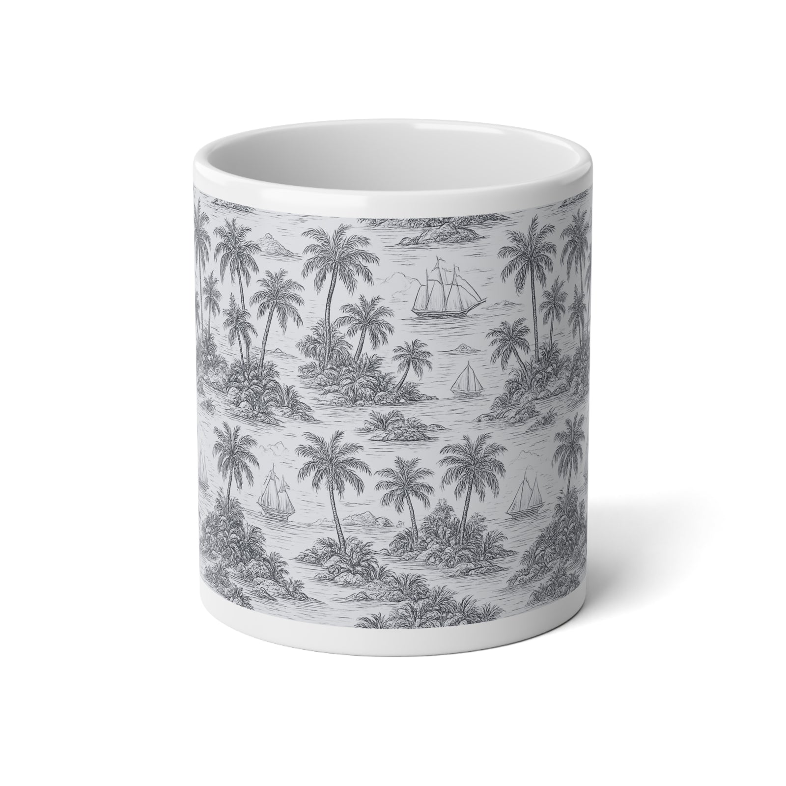 Jumbo Mug, 20oz, Faraway Toile Noir | Tropical Coffee Cup