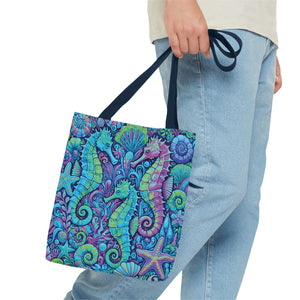 Seahorse Trio Tote Bag, Turquoise Pop - 3 Sizes