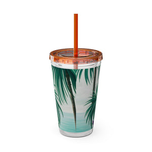 Tropical Tumbler with Straw | 16 oz: Tiny Palm Island
