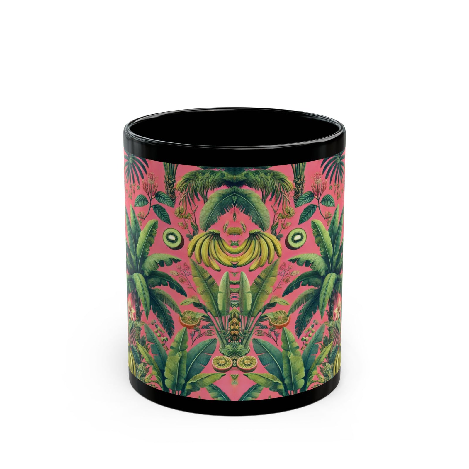 Black Coffee Mug - Tropical Fruit, Coral