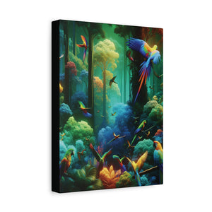 Tropical Parrots Canvas Wall Art — Vibrant Flight School Jungle Scene Matte