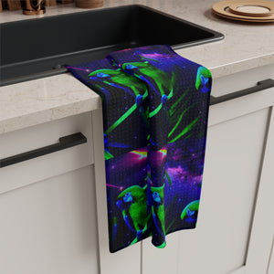Tropical Microfiber Coffee/Tea Towel ~ Neon Parrots With Cosmos