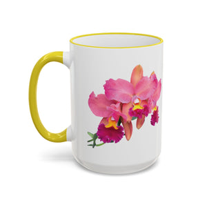 Accent Rim & Handle Mug – Pink Orchids