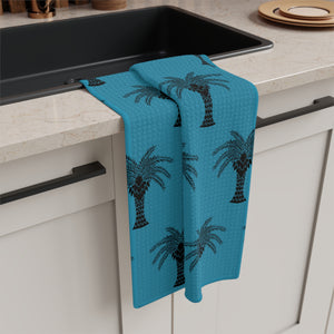 Tropical Microfiber Coffee/Tea Towel – Art Deco Palms, Turquoise