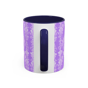 Accent Color Coffee Mug (11, 15oz), Pearl Lady Toile/Lavender Repeat