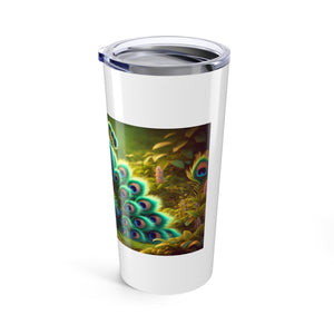 20oz Tropical Glossy Tumbler, Stainless Steel / Baby Peacock, White