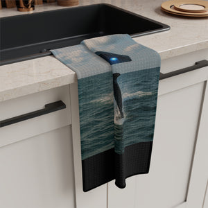 Microfiber Coffee/Tea Towel – UFO & Dolphin, Black