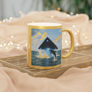 Tropical Metallic Mug, Gold or Silver - UFO & Dolphin