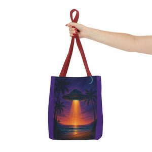 UFO at Beach Sunset Tote Bag, Purple - 3 Sizes