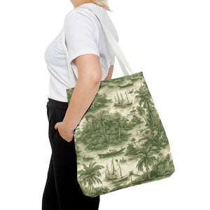 Coastal Toile Green Tote Bag - 3 Sizes