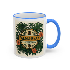 Accent Rim & Handle Coffee Mug — Palm & Bean Coffee Club Logo