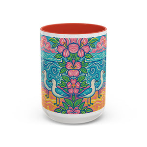 Accent Coffee Mug (11, 15oz), 8 Colors - Tropical Beach Seagulls
