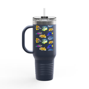 School of Fish/White Insulated Travel Mug - 40oz - Perfect for Outdoor Adventures