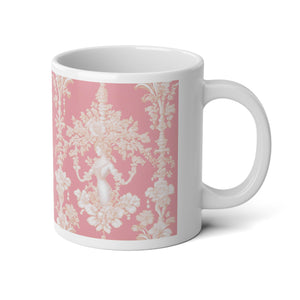 Jumbo Mug, 20oz, Pearl Lady Toile, Hibiscus Pink | Tropical Coffee Cup