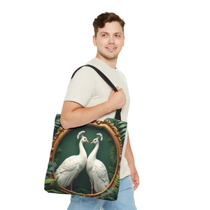 Framed White Peacocks Tote Bag - 3 Sizes