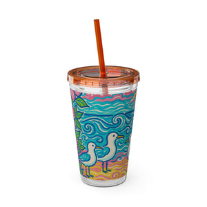 Tropical Tumbler with Straw | 16 oz: Beach Seagulls
