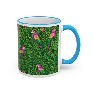 Accent Rim & Handle Coffee Mug ~ Parrot Family, Pink